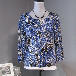 NWT Talbots Petites Blue Black Cardigan Sweater